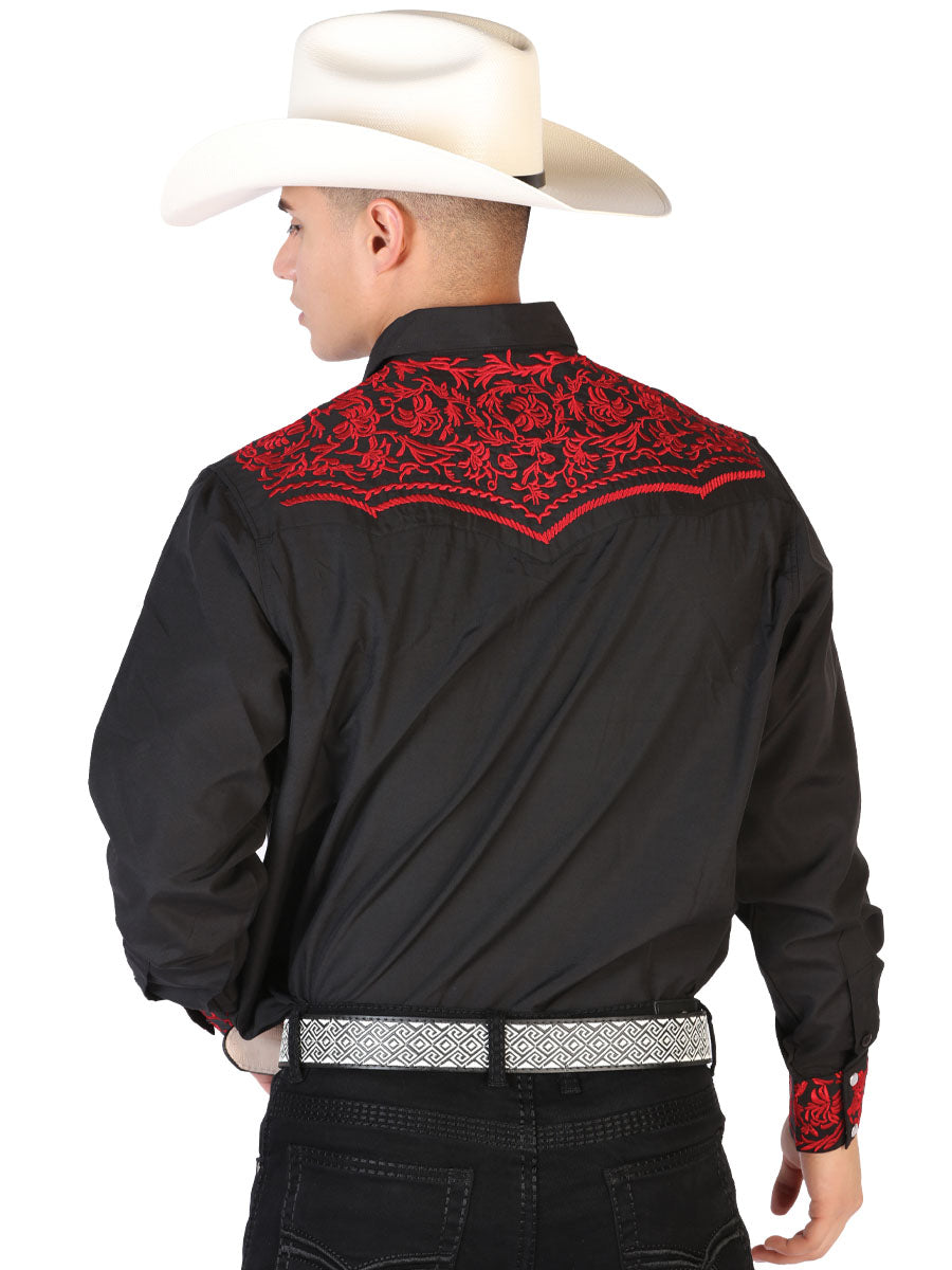 The Vaquero Embroidered Shirt — Black & Red (No. 43301)