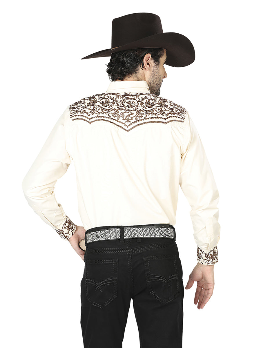 The Vaquero Embroidered Shirt — Beige & Gold (No. 43303)