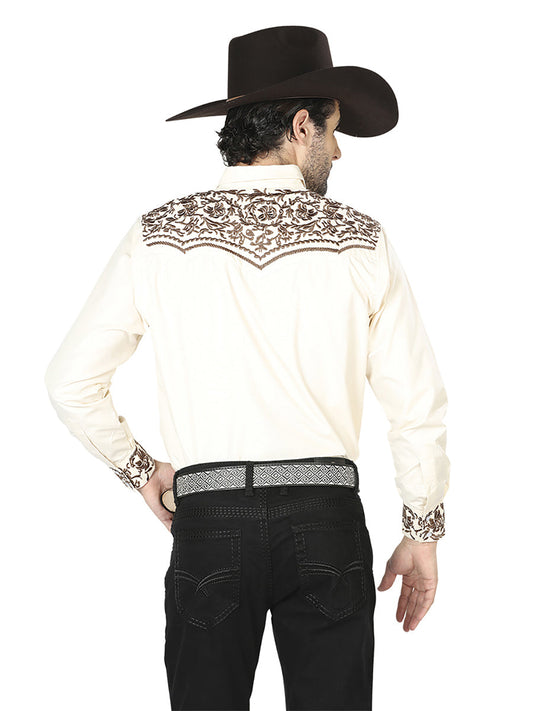 The Vaquero Embroidered Shirt — Beige & Gold (No. 43303)