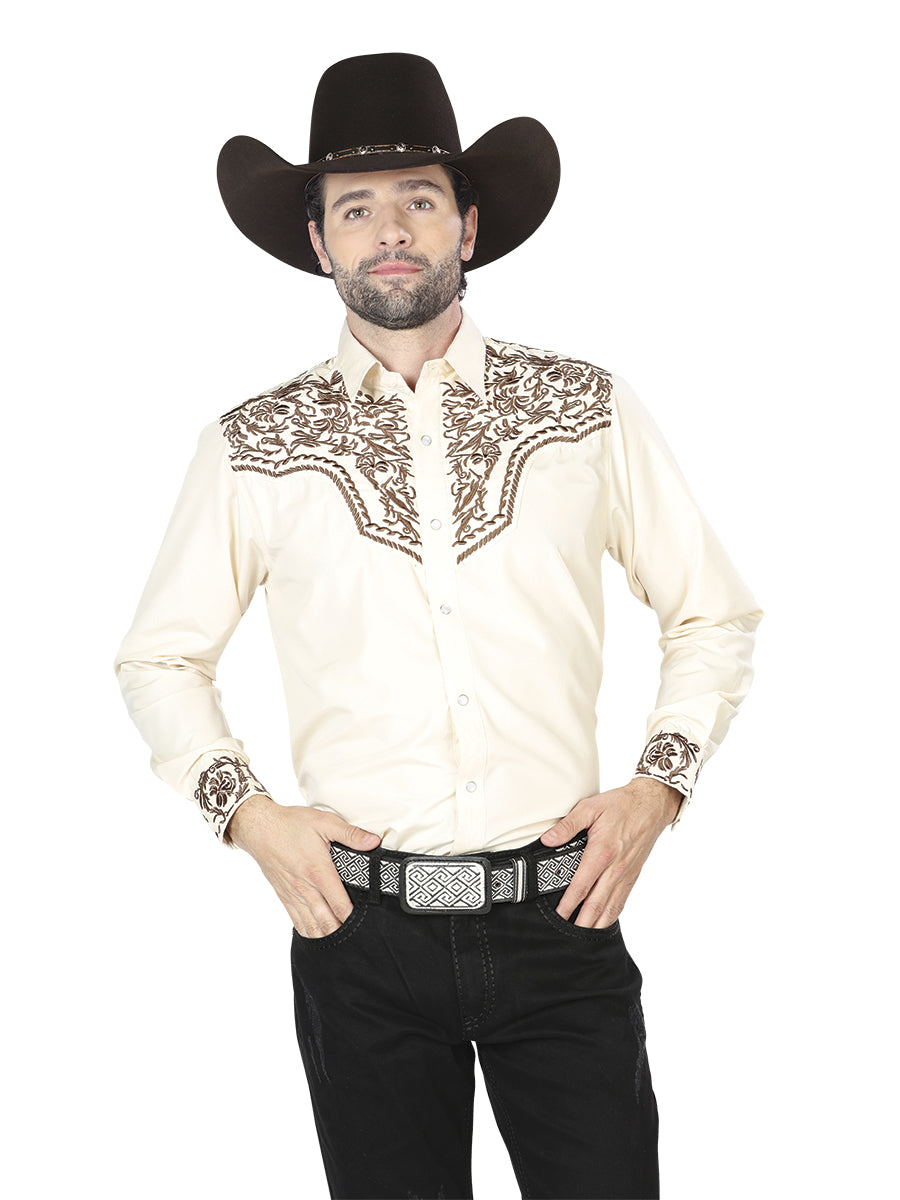The Vaquero Embroidered Shirt — Beige & Gold (No. 43303)