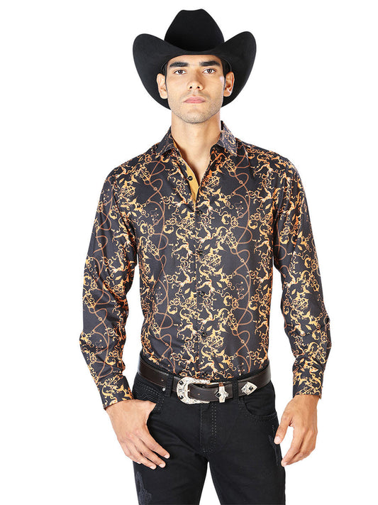 The Rancher Long Sleeve Shirt — Black & Gold II