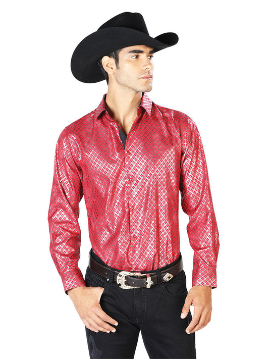 Red Casual Long Sleeve Western Cowboy Shirt 43574