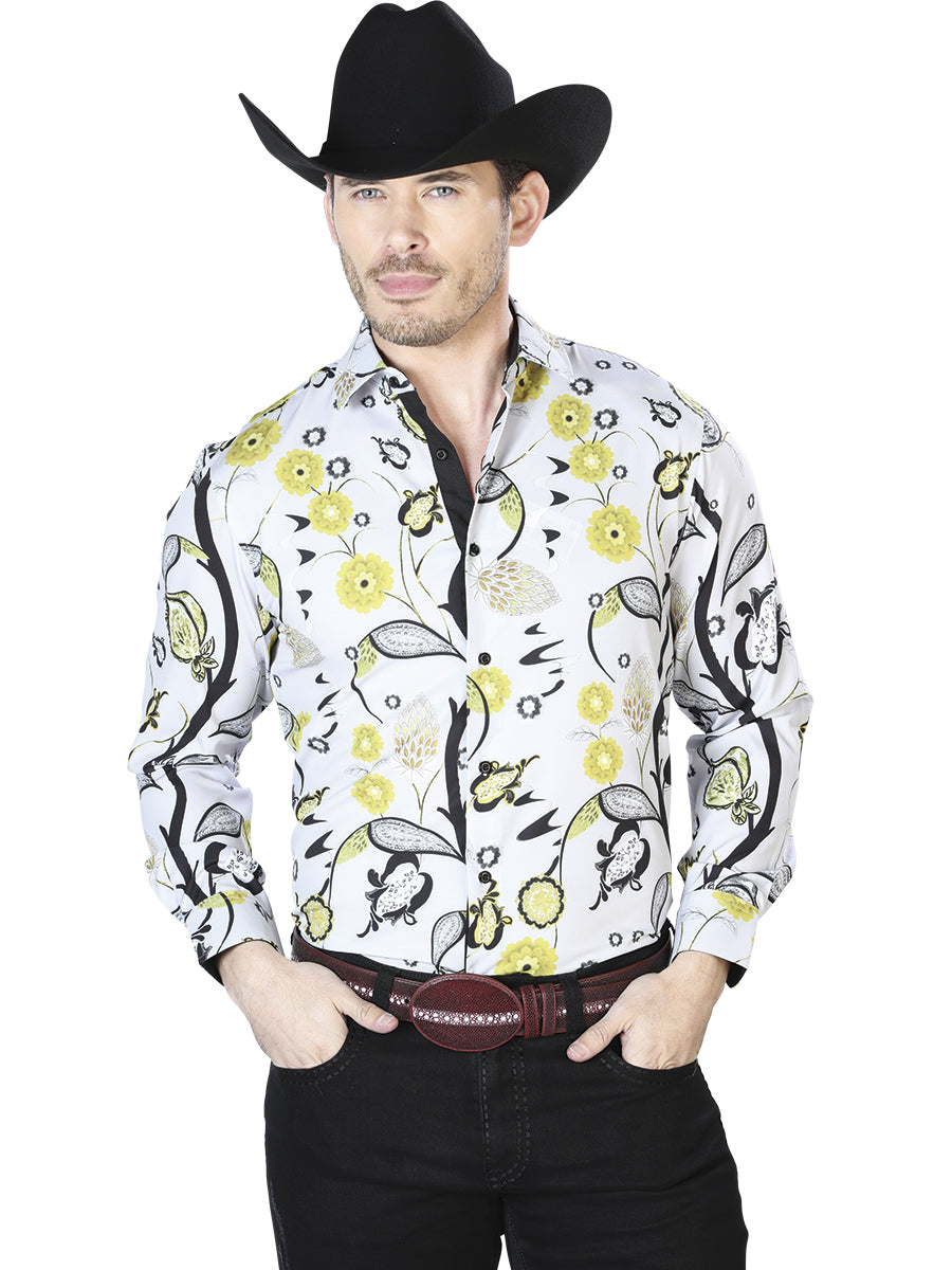 Gray And Yellow Casual Long Sleeve Shirt 43697