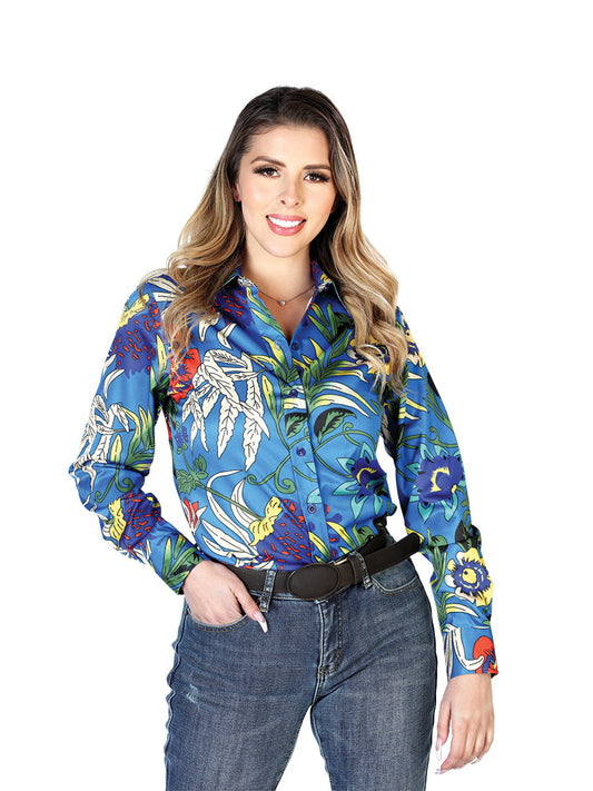 Womens  Royal Blue Long Sleeve Western Shirt 43895