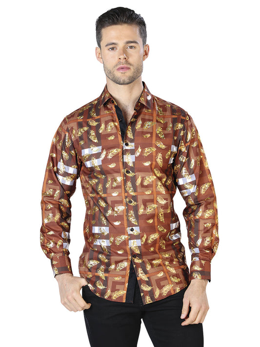 Brown And Gold Casual Long Sleeve Shirt 44024