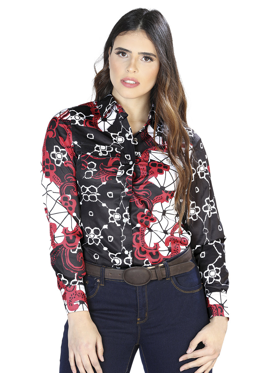 Black And Burgandy Printed Long Sleeve Shirt 44078