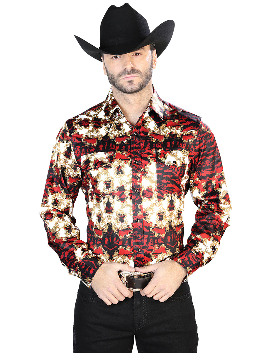 Burgundy And Gold Casual Long Sleeve Shirt 44103