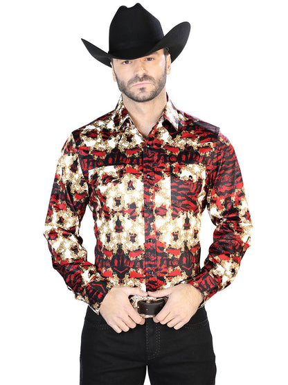 Burgundy And Gold Casual Long Sleeve Shirt 44103