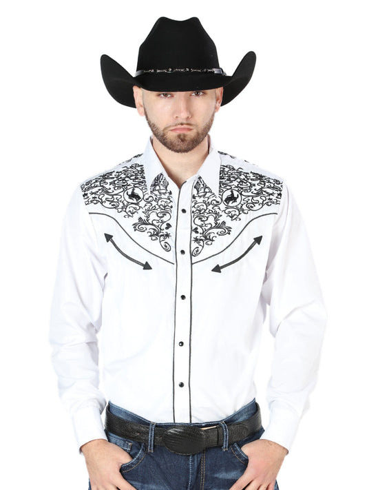 The Vaquero Embroidered Shirt — White & Black (No. 44188)
