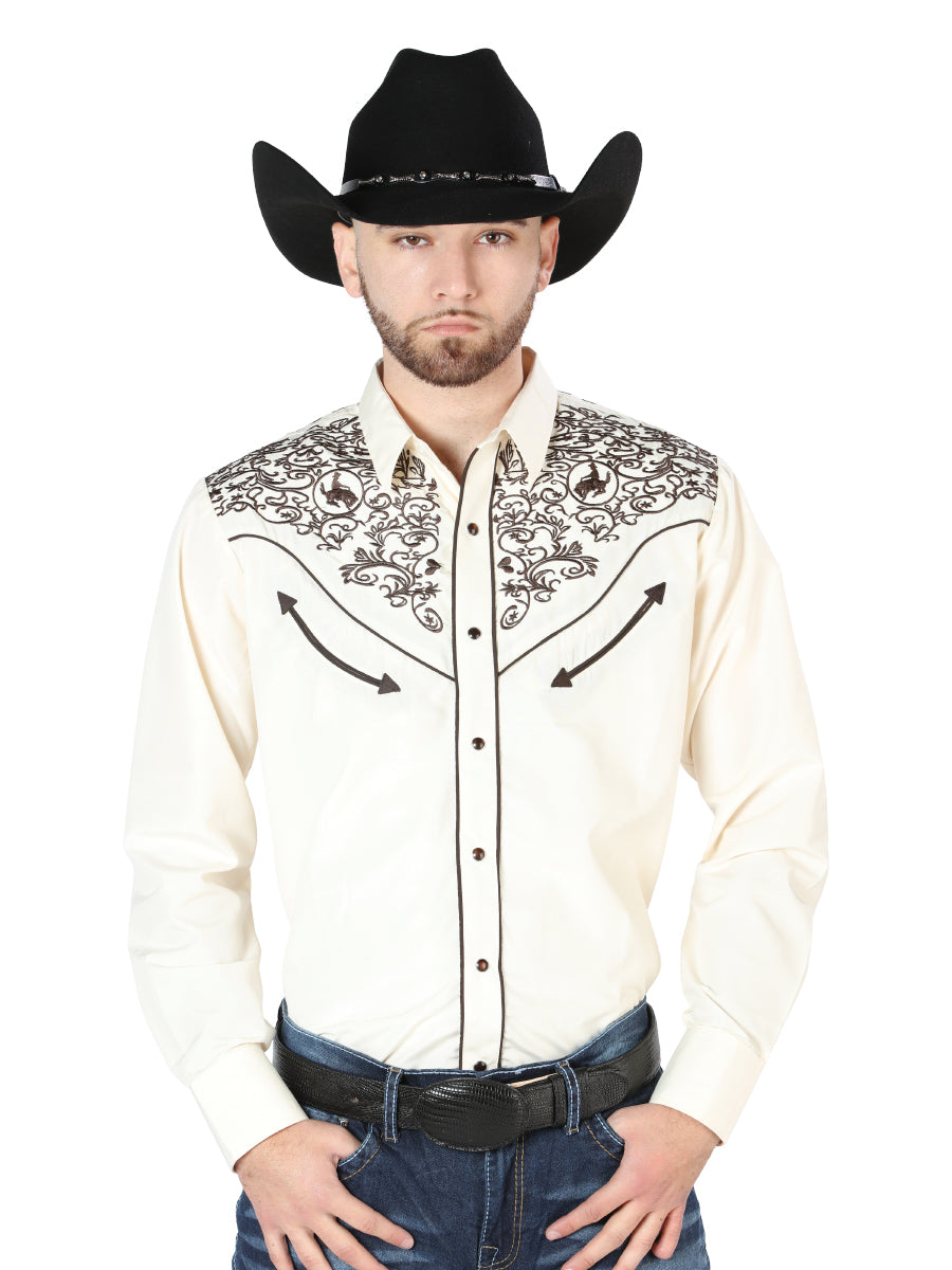 The Vaquero Embroidered Shirt — Beige & Black (No. 44189)