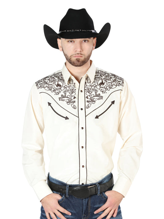 The Vaquero Embroidered Shirt — Beige & Black (No. 44189)