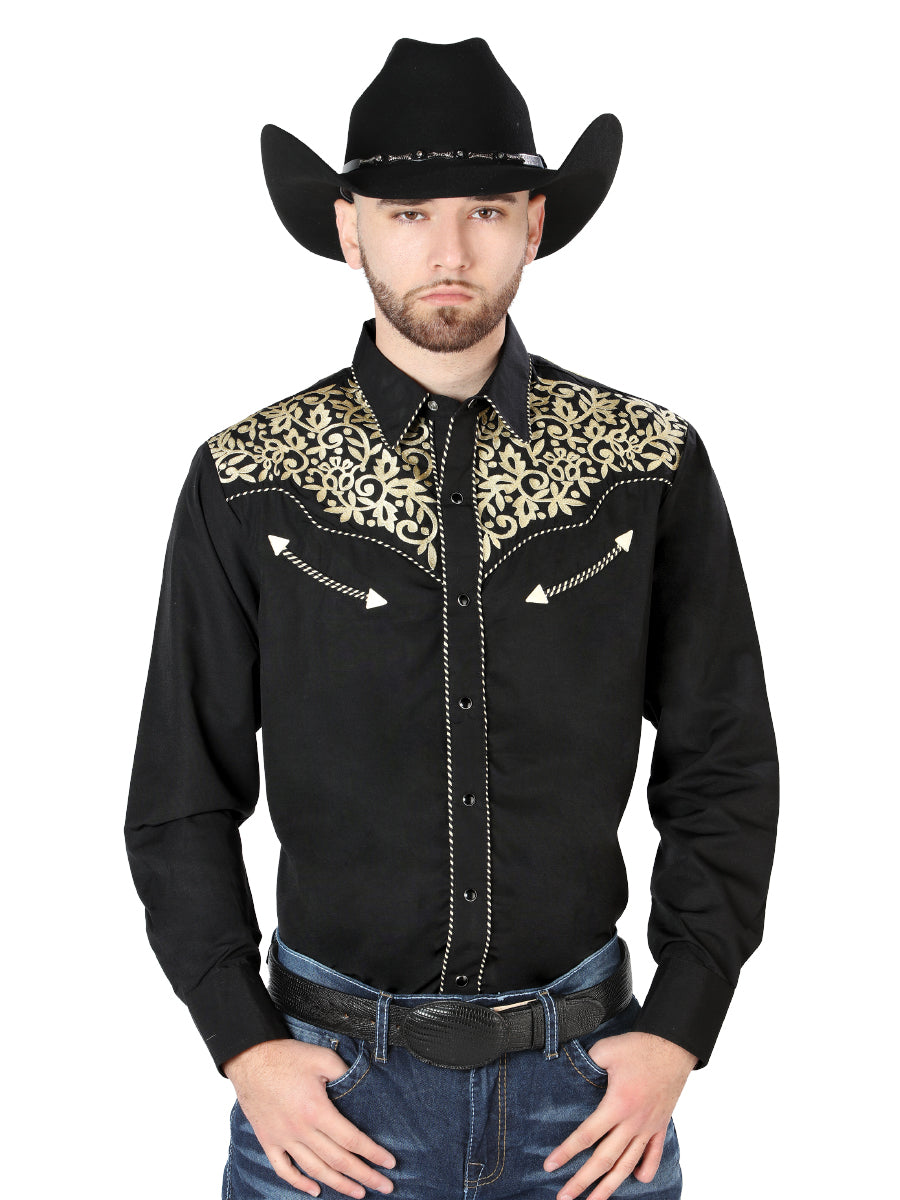 The Vaquero Embroidered Shirt — Black & Gold (No. 44192)