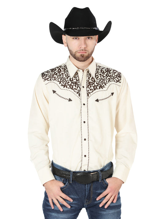 The Vaquero Embroidered Shirt — Beige & Black (No. 44193)
