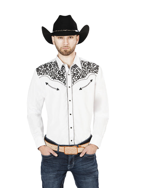The Vaquero Embroidered Shirt — White & Black (No. 44194)