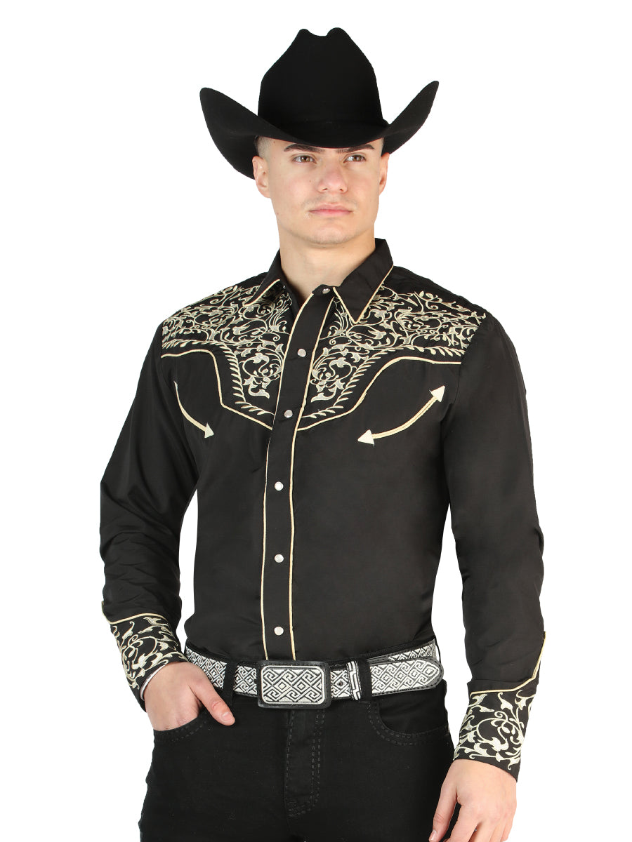 The Vaquero Embroidered Shirt — Black & Gold (No. 44195)