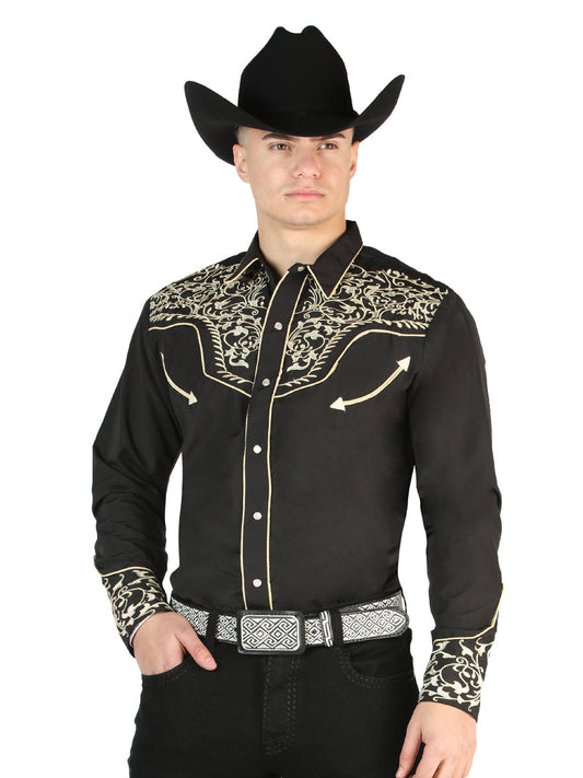 The Vaquero Embroidered Shirt — Black & Gold (No. 44195)