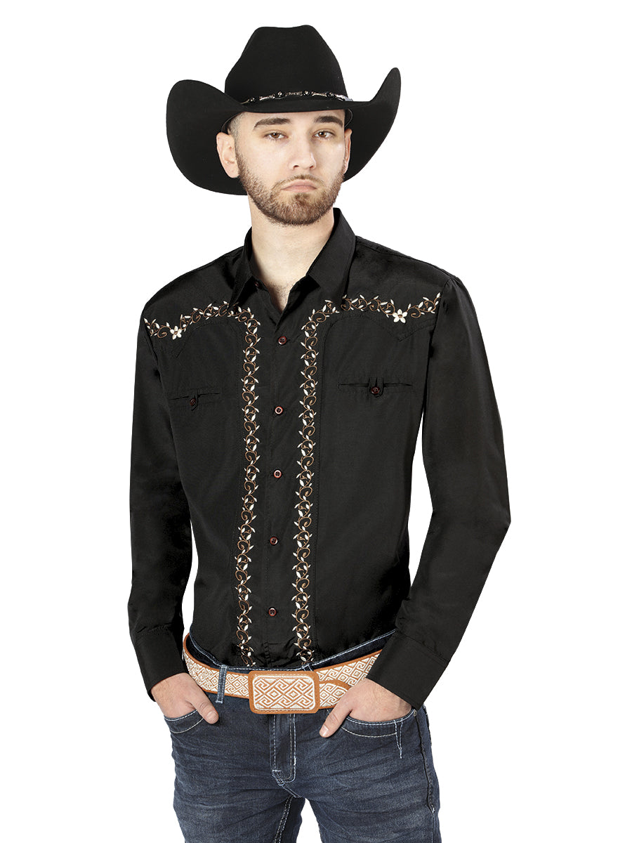 The Vaquero Embroidered Shirt — Black & Gold (No. 44200)