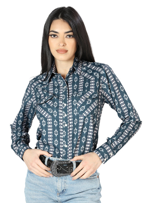 Womens Navy Long Sleeve Western Shirt 44202
