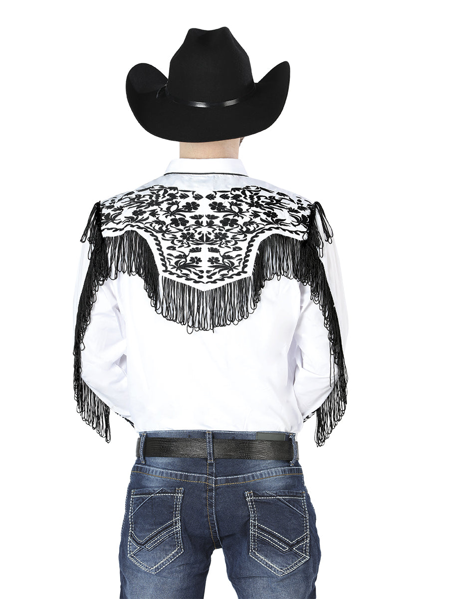 The Vaquero Embroidered Shirt — White & Black (No. 44223)