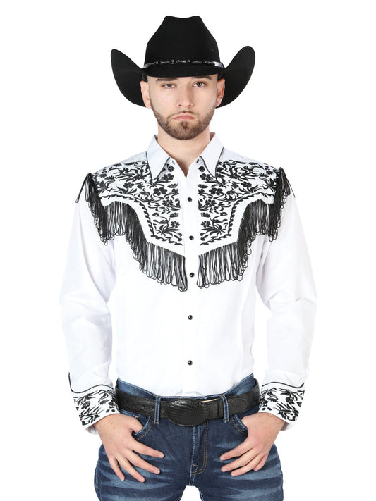 The Vaquero Embroidered Shirt — White & Black (No. 44223)
