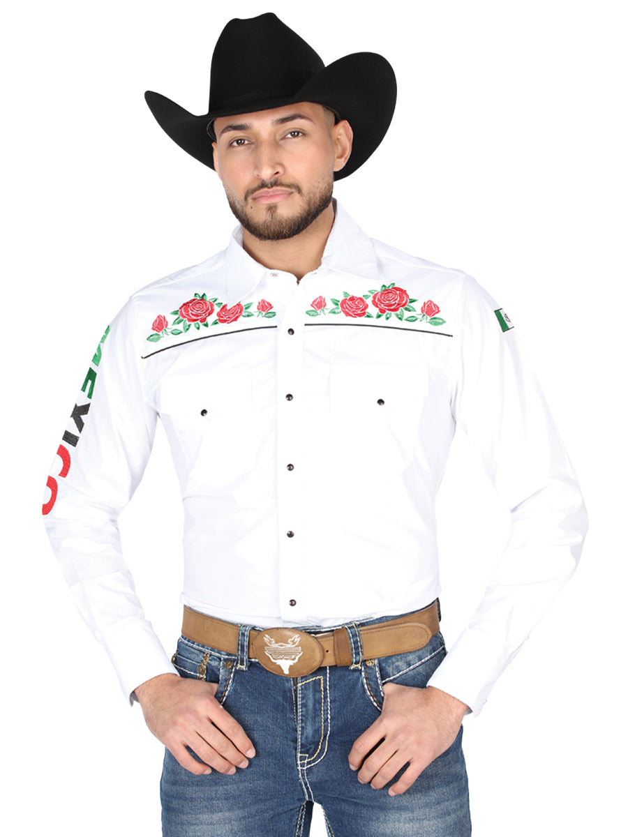 The Vaquero Embroidered Shirt — White with Roses (No. 44294)