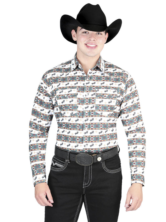 The Ranch Western Shirt — White & Green (No. 44322)