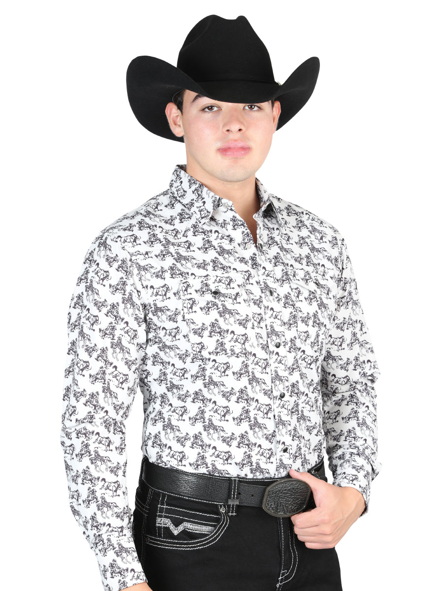 The Ranch Western Shirt — White & Gray (No. 44325)