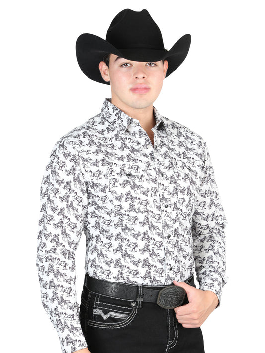 The Ranch Western Shirt — White & Gray (No. 44325)