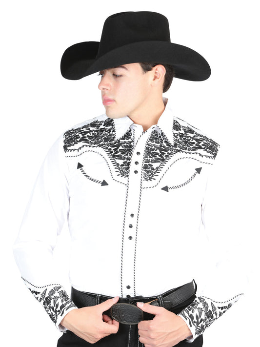 The Vaquero Embroidered Shirt — White & Black (No. 44334)