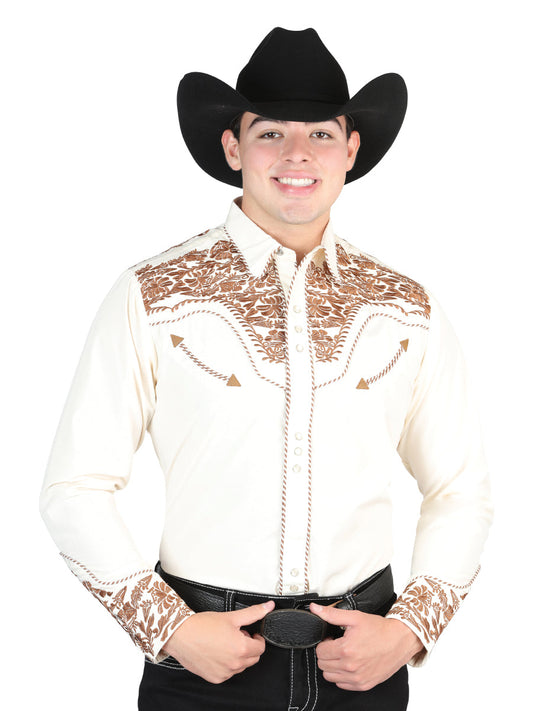The Vaquero Embroidered Shirt — Beige & Dark Camel (No. 44336)