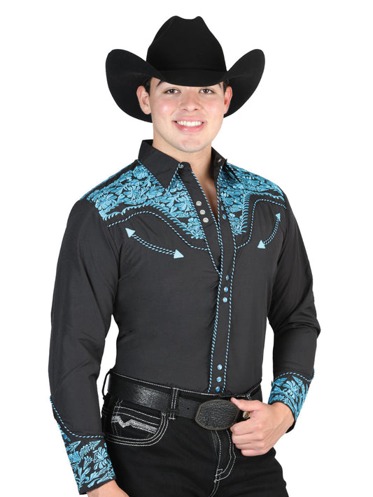 The Vaquero Embroidered Shirt — Black & Blue (No. 44337)