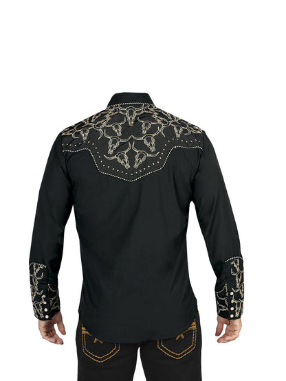 The Vaquero Embroidered Shirt — Black & Gold (No. 44338)