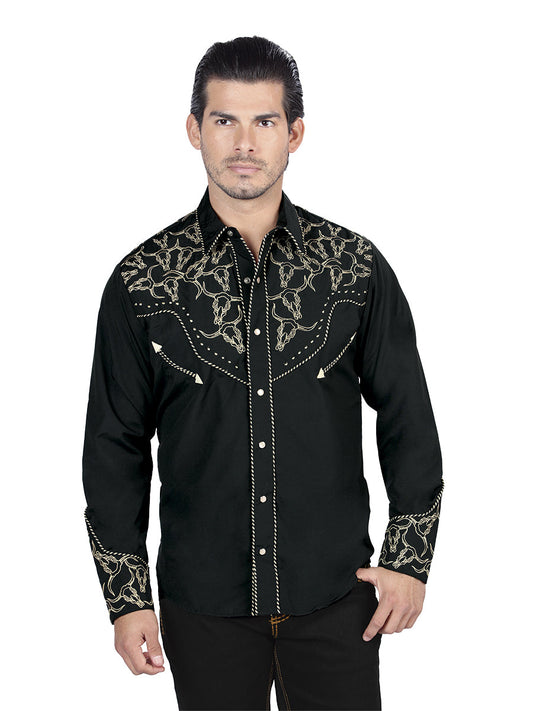 The Vaquero Embroidered Shirt — Black & Gold (No. 44338)