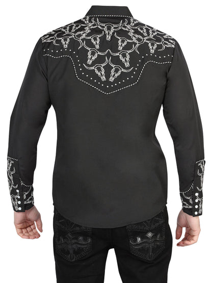 The Vaquero Embroidered Shirt — Black & White (No. 44340)