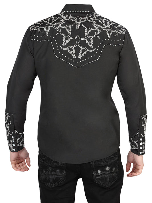 The Vaquero Embroidered Shirt — Black & White (No. 44340)
