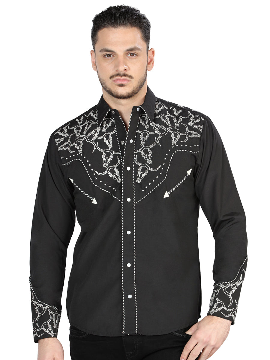 The Vaquero Embroidered Shirt — Black & White (No. 44340)