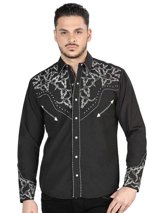 The Vaquero Embroidered Shirt — Black & White (No. 44340)
