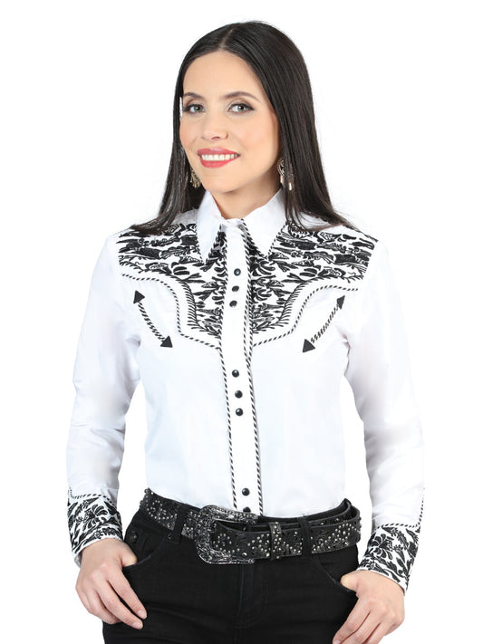 The Women's Vaquera Embroidered Shirt — White & Black (No. 44343)