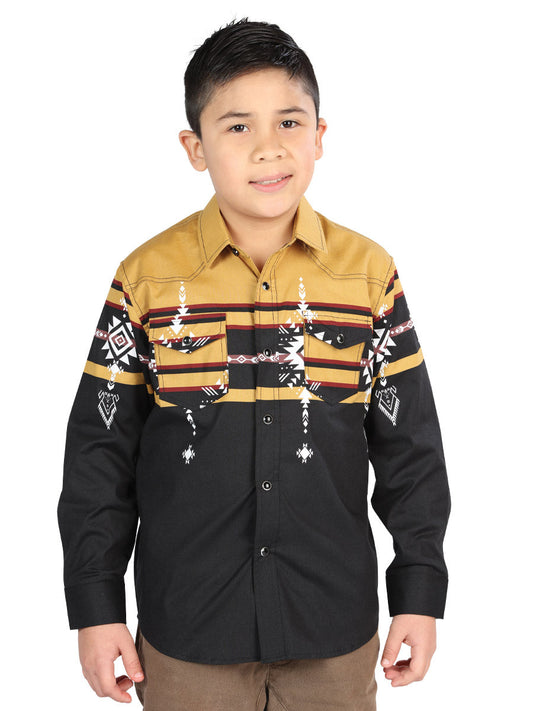 The Kids' Everyday Western Shirt — Black & Mustard (No. 44468)