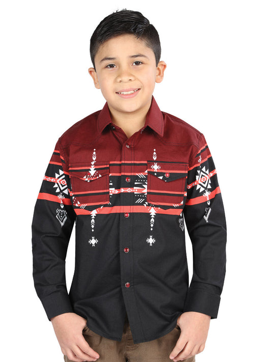 The Kids' Everyday Western Shirt — Black & Burgundy (No. 44469)