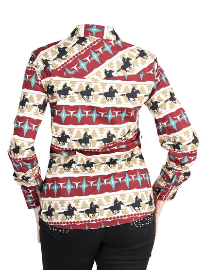 The Women's Everyday Western Shirt — Burgundy, Black & Gold (No. 44480)