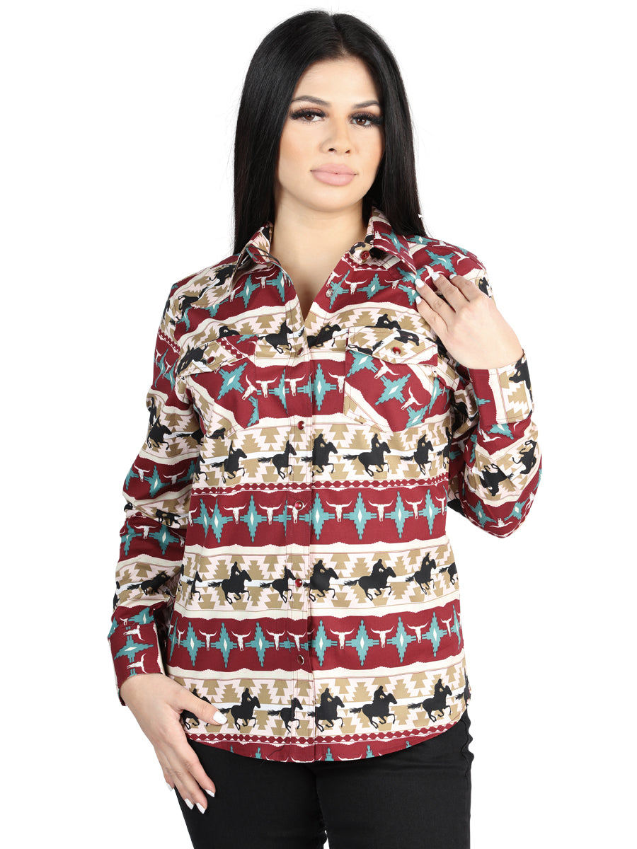 The Women's Everyday Western Shirt — Burgundy, Black & Gold (No. 44480)