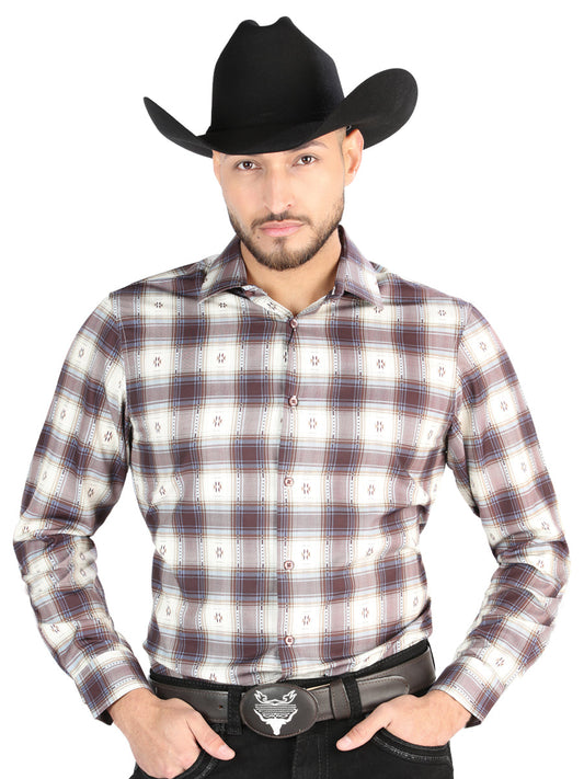 The Everyday Western Shirt — Beige & Burgundy (No. 44713)
