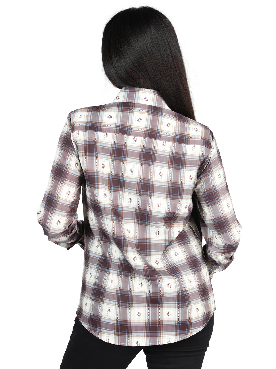 The Women's Everyday Western Shirt — Beige & Burgundy (No. 44730)