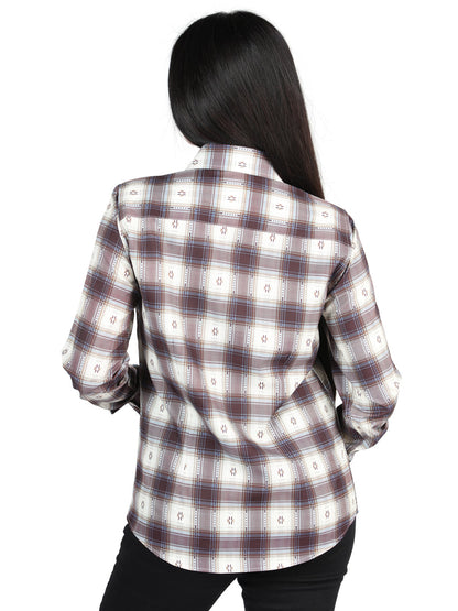 The Women's Everyday Western Shirt — Beige & Burgundy (No. 44730)