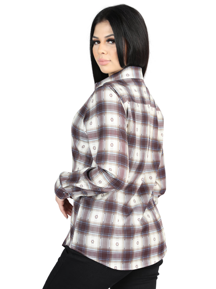 The Women's Everyday Western Shirt — Beige & Burgundy (No. 44730)
