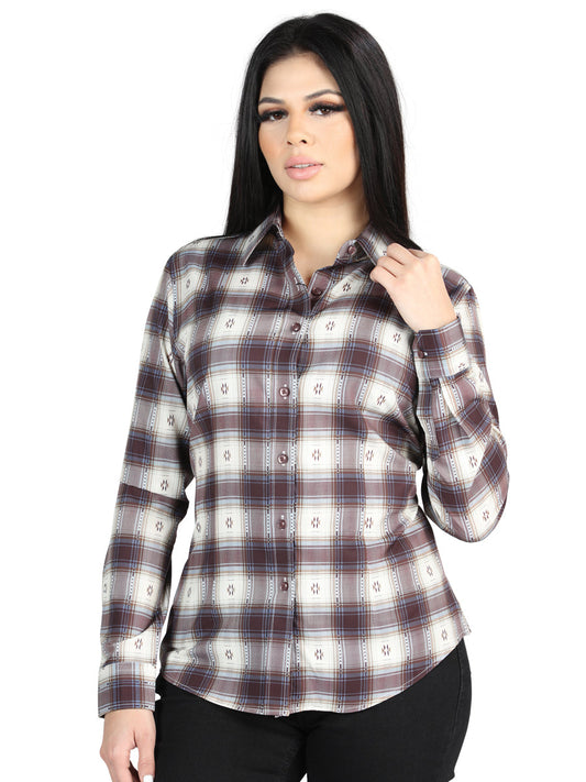 The Women's Everyday Western Shirt — Beige & Burgundy (No. 44730)