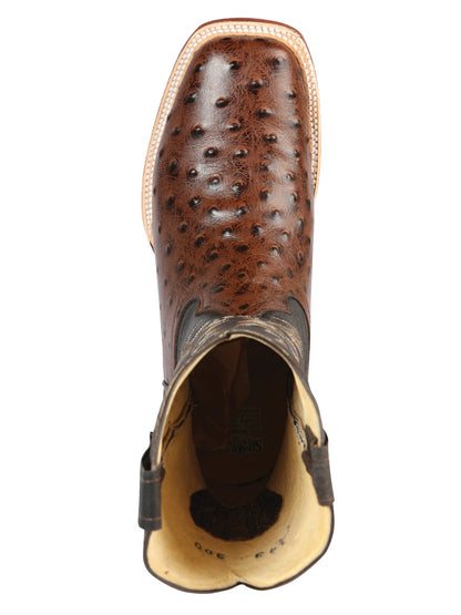 The Bulldog Rodeo Boot — Brown Ostrich Print (No. 44934)