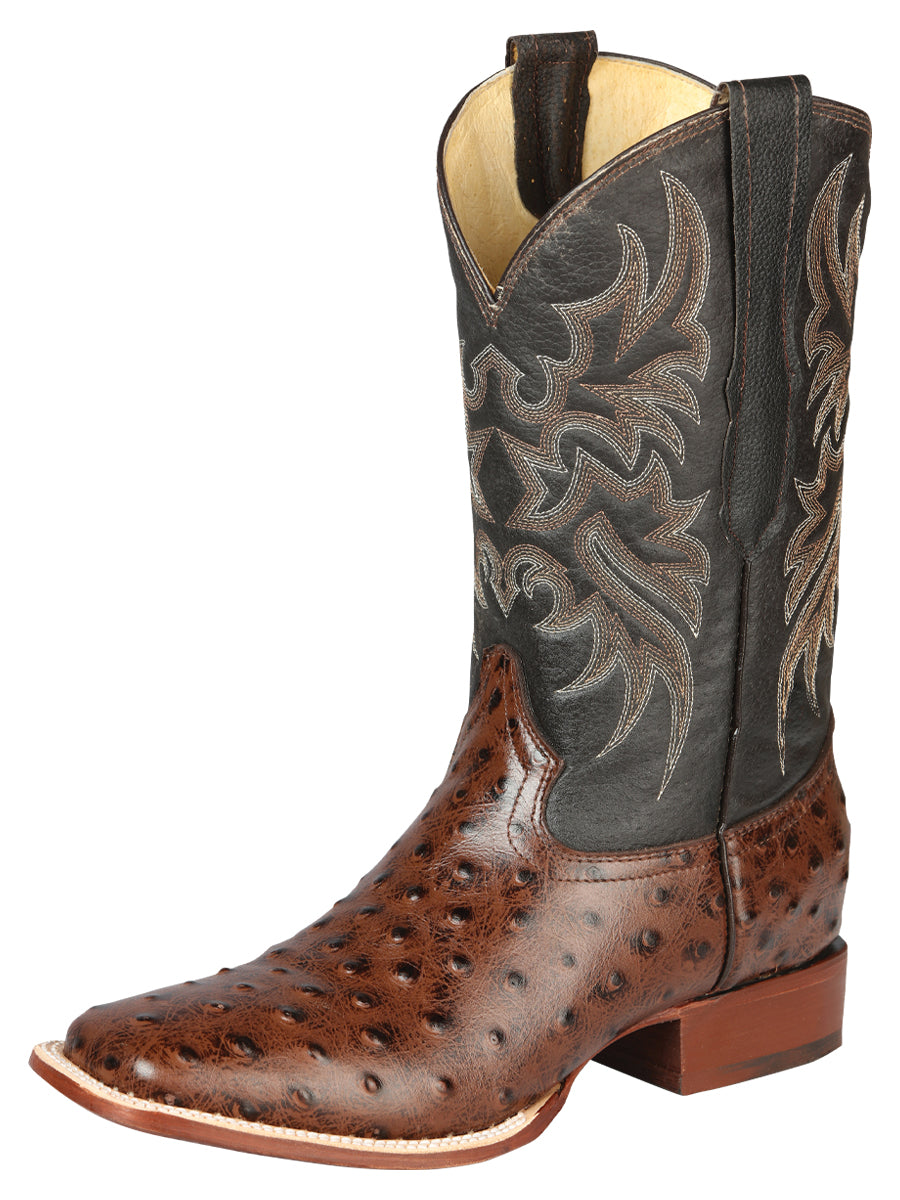 The Bulldog Rodeo Boot — Brown Ostrich Print (No. 44934)