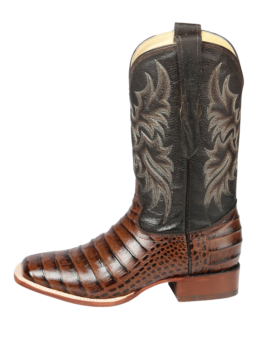 The Bulldog Rodeo Boot — Brown Caiman Print (No. 44937)